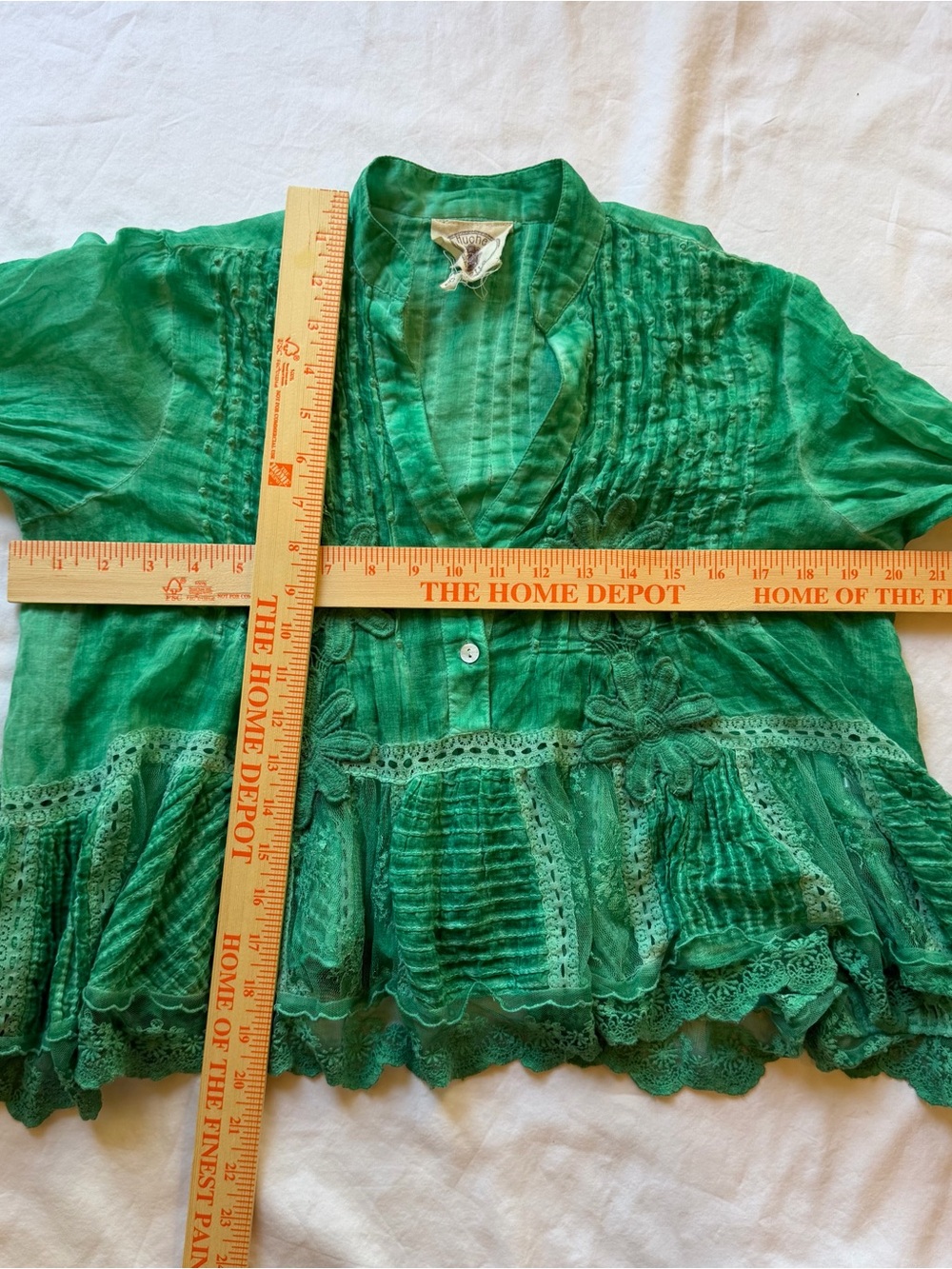 Muche et Muchette Jolene Voile Top Green Cotton Lace Embroidered Boho Blouse OS - Picture 11 of 11